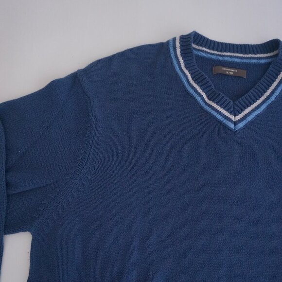 Vintage Denver Hayes Blue 50% Cotton Fine Knit V-Neck Sweater XL - Picture 8 of 10